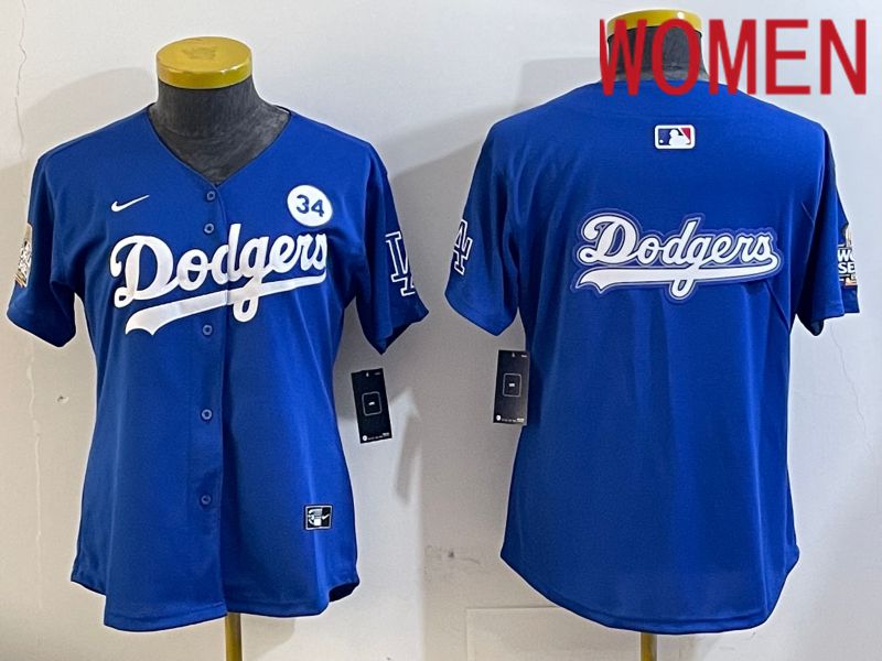 Women Los Angeles Dodgers blank 2024 World series patch blue jersey 202411268